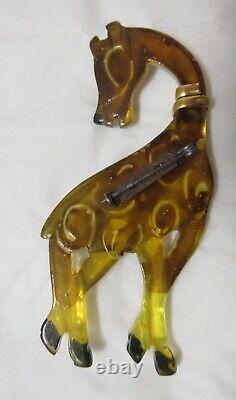 Vintage Apple Juice Bakelite Carved Giraffe C Clasp Brooch