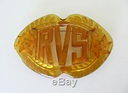 Vintage Applejuce Bakelite Pin Brooch Reverse Carved Monogram RVS RSV 3 Inches