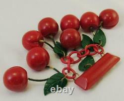 Vintage Art Deco 1930s Red Bakelite Cherry (Cherries) Brooch Pin