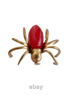 Vintage Art Deco Bakelite Gold tone Cherry Red Spider Pin Brooch c. 1930s Rare