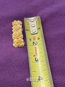 Vintage Art Deco Carved Yellow Ivory Celluloid/Bakelite 4 Rose Pin Brooch Great