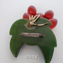Vintage Art Deco Cherry Amber Bakelite Carved Leaf Brooch Pin