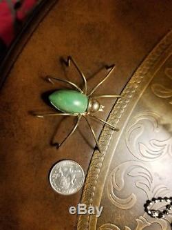 Vintage Art Deco Green Bakelite Brass Spider Pin Brooch