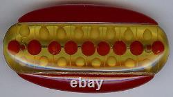 Vintage Art Deco Reverse Carved Applejuice Red Yellow Dot Bakelite Oval Pin