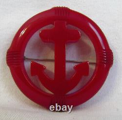 Vintage Art Deco WWII Navy Style Anchor Cherry Bakelite Pin Brooch