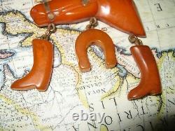 Vintage BAKELITE Butterscotch Figural Horse Dangle Charms Boots Brooch Pin