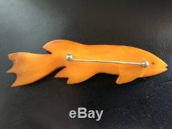 Vintage BAKELITE Carved Fish Brooch Pin