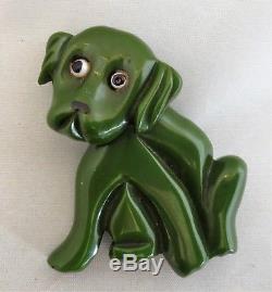 Vintage BAKELITE Green Dog Pin Brooch w Movable Head