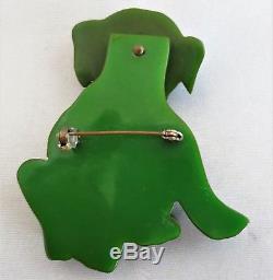 Vintage BAKELITE Green Dog Pin Brooch w Movable Head