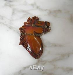 Vintage BAKELITE HORSE Brooch Pin GLASS EYES