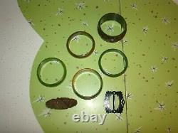 Vintage BAKELITE Plastic Carved Bracelet Bangle Pin Belt Clip LOT Green Brown