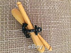 Vintage BAKELITE pin patriotic anchors oars US NAVY positive with simichrome