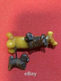 Vintage Bakelite And Wood Dogs And Bone Pin
