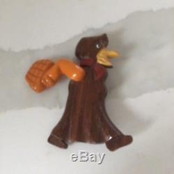 Vintage Bakelite And Wood Pivoting Arm Lady Bird Pin Brooch