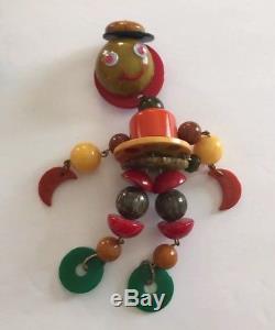 Vintage Bakelite Articulated Dangling Figural Pins Brooches 4 pieces