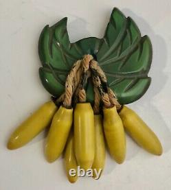 Vintage Bakelite Bananas Brooch Pin Fun! Whimsical! Fruity