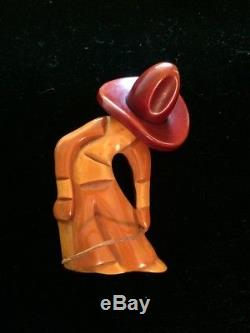 Vintage Bakelite Bowing Cowboy Pin With Large Hat. Excellent Condition