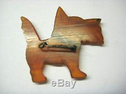 Vintage Bakelite Brooch Dog Scotch Terrier Carved Scottish Terrier Pin 113