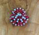 Vintage Bakelite Brooch Pin Red Unique Beaded Discs With White Glass Beads