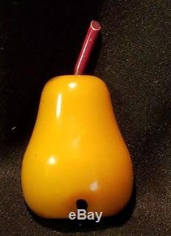 Vintage Bakelite Brooch yellow Pear with stem- pin mid century rare tested