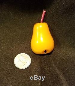 Vintage Bakelite Brooch yellow Pear with stem- pin mid century rare tested