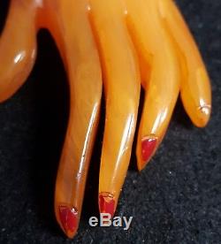 Vintage Bakelite Butterscotch Carved Hand Brooch Pin