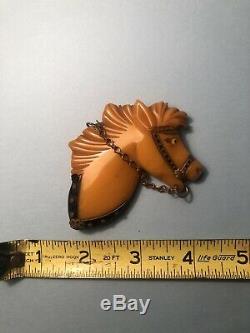 Vintage Bakelite Butterscotch Carved Horse Head Brooch PIN