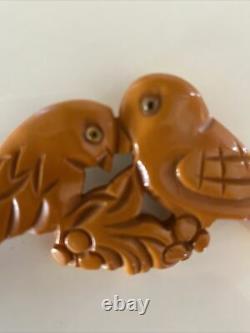 Vintage Bakelite Butterscotch Carved LoveBirds Pin