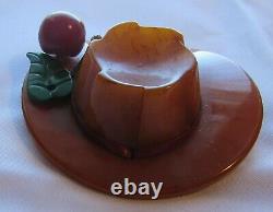 Vintage Bakelite Butterscotch Hat with leaf and cherry