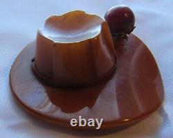 Vintage Bakelite Butterscotch Hat with leaf and cherry