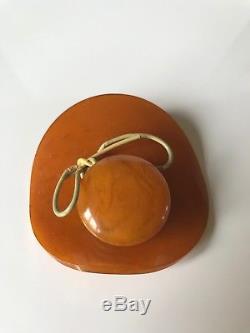 Vintage Bakelite Butterscotch Marble Hat Brooch, Bakelite Bonnet Pin, 1930s-40s