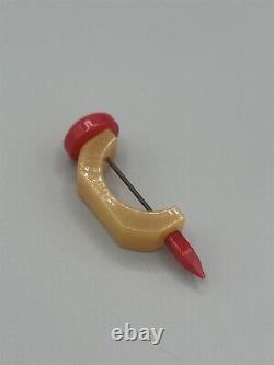 Vintage Bakelite Butterscotch & Red Hat Pin Scarf Clip Stick Pin Rare