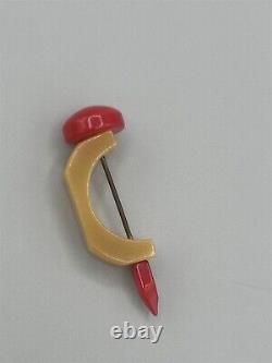 Vintage Bakelite Butterscotch & Red Hat Pin Scarf Clip Stick Pin Rare