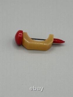 Vintage Bakelite Butterscotch & Red Hat Pin Scarf Clip Stick Pin Rare