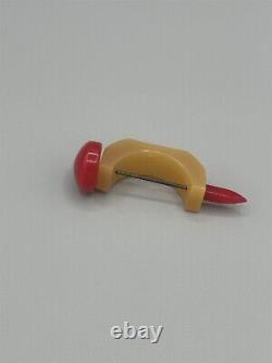 Vintage Bakelite Butterscotch & Red Hat Pin Scarf Clip Stick Pin Rare