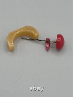 Vintage Bakelite Butterscotch & Red Hat Pin Scarf Clip Stick Pin Rare