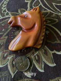 Vintage Bakelite Caramel Colored Horses Head Pin