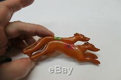Vintage Bakelite Caramel Racing Dogs Excellent Original Paint Pin 4 Long #3 #4