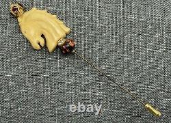 Vintage Bakelite Carousel Horse Rhinestone Stick Pin Hat Pin Carved Tie Tack