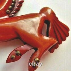 Vintage Bakelite Carved Carousel Horse Brass Rivets Glass Eye Brooch Pin 3w