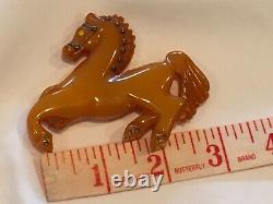 Vintage Bakelite Carved Glass Eye Horse Pin / Brooch NICE