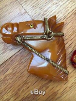 Vintage Bakelite Carved Horse Brooch Pin PAIR