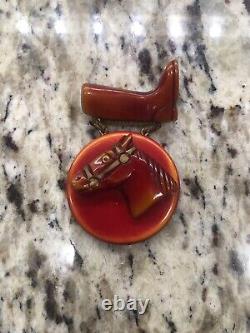 Vintage Bakelite Carved Horsehead and boot pin