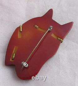 Vintage Bakelite Carved Large Horse Head Face Glass Eyes Brass Trim Pin Brooch