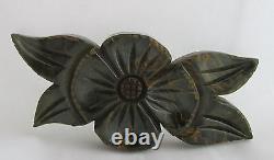 Vintage Bakelite Carved Spinach Green Marbled Mustard Yellow Flower Pin Brooch