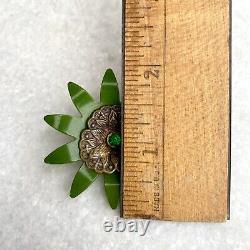 Vintage Bakelite Catalin Green Flower Brooch Pin 2 Simichrome Tested Estate