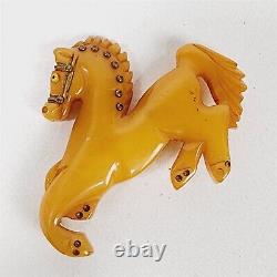 Vintage Bakelite Catalin Yellow Butterscotch Galloping Horse Carved Brooch Pin