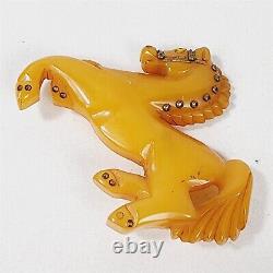 Vintage Bakelite Catalin Yellow Butterscotch Galloping Horse Carved Brooch Pin