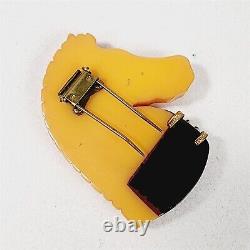 Vintage Bakelite Catalin Yellow Butterscotch Horse Head Carved Brooch Pin
