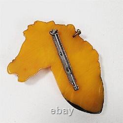 Vintage Bakelite Catalin Yellow Butterscotch Horse Head Chain Carved Brooch Pin